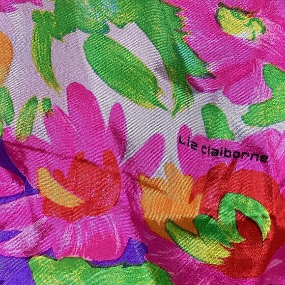 Liz Claiborne Silk Neck Scarf Colorful Spring Floral Print 42P - Picture 6 of 8